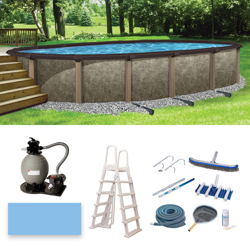 Blue Wave Products Riviera 8-in Top Rail Metal Wall Swimming Pool